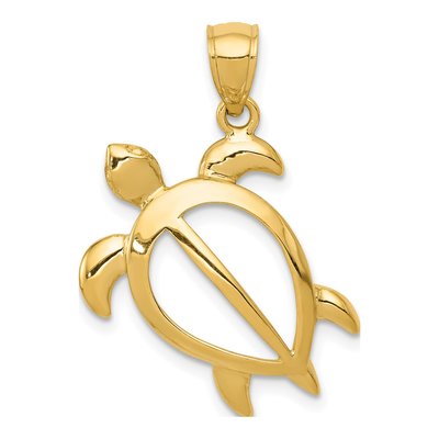 14K Yellow Gold Large Open Turtle Pendant