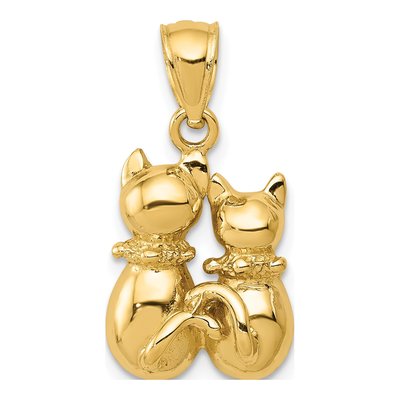 14K Yellow Gold Big Little Cats Pendant