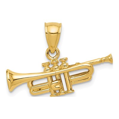 14K Yellow Gold 3-D Trumpet Pendant