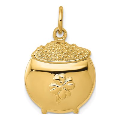 14K Yellow Gold Pot of Clover Pendant