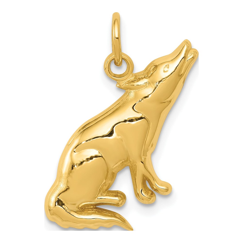 14K Yellow Gold Howling Wolf Pendant