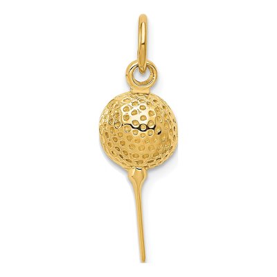 14K Yellow Gold Golf Ball on Tee Charm