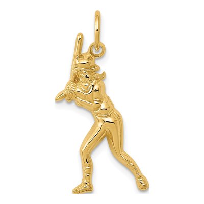 14K Yellow Gold Female Baseball Batter Charm