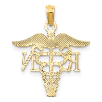 14K Yellow Gold RN Caduceus Pendant – view 5