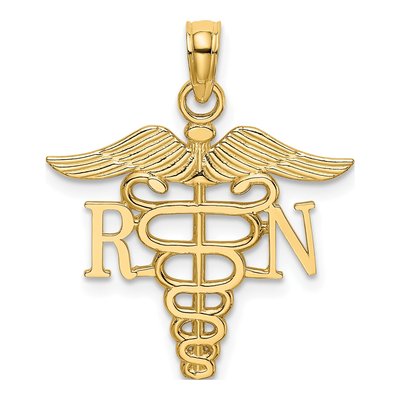 14K Yellow Gold RN Caduceus Pendant