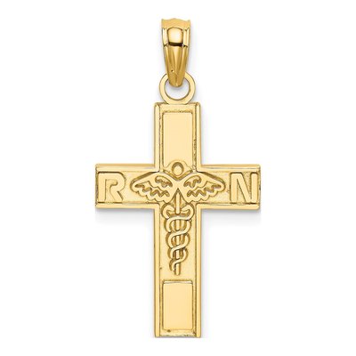 14K Yellow Gold Caduceus Cross Pendant