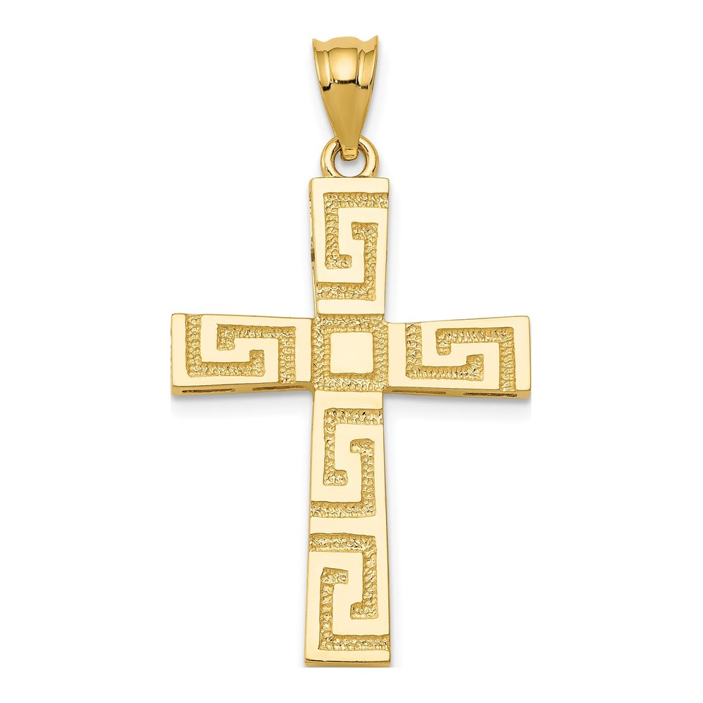 14K Yellow Gold Greek Key Cross Pendant