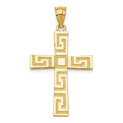 14K Yellow Gold Greek Key Cross Pendant