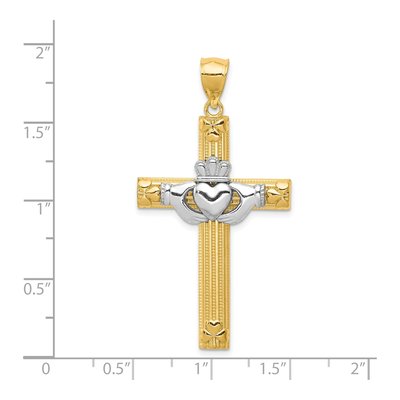 14K Two-Tone Gold Large Claddagh Cross Pendant – view 4
