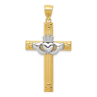 14K Two-Tone Gold Large Claddagh Cross Pendant