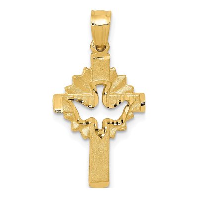 14K Yellow Gold Dove Cross Pendant