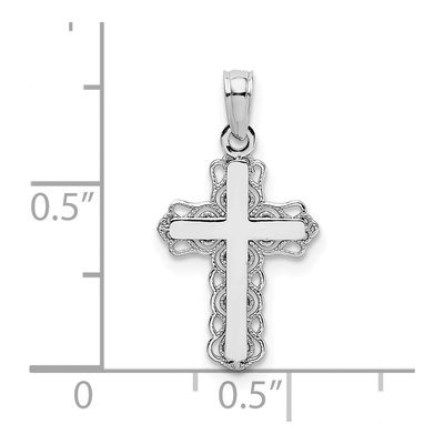 14K White Gold Lacey Trim Cross Pendant – view 4
