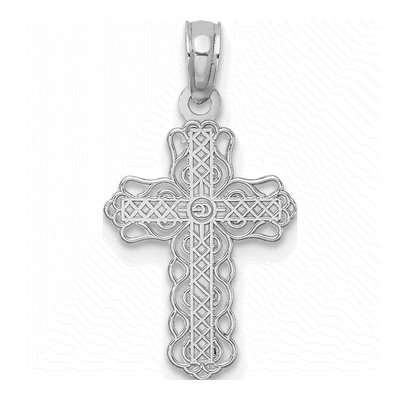 14K White Gold Lacey Trim Cross Pendant – view 5