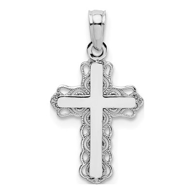 14K White Gold Lacey Trim Cross Pendant