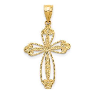 14K Yellow Gold Budded Cross Pendant