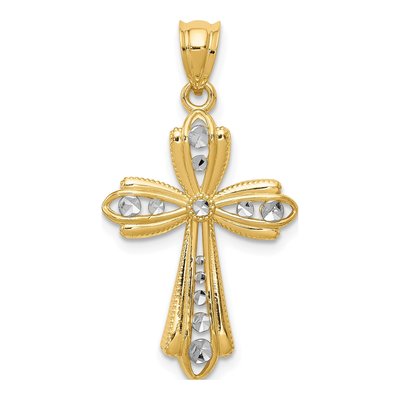 14K Yellow Gold Diamond-Cut Cross Pendant