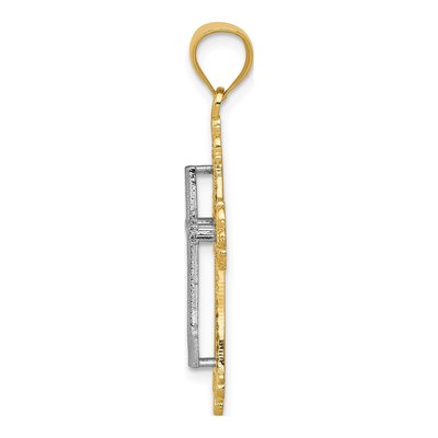 14K Two-Tone Gold Fleur de Lis Cross Pendant – view 3