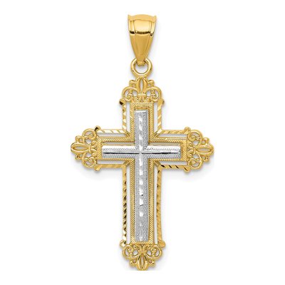 14K Two-Tone Gold Fleur de Lis Cross Pendant