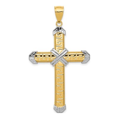 14K Yellow Gold Greek Key Cross Pendant