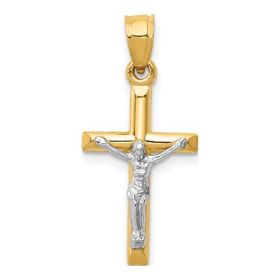 14K Two-Tone Gold Hollow Crucifix Charm