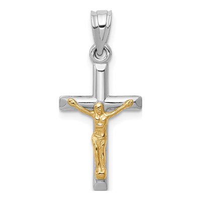 14K Two-Tone Gold Hollow Crucifix Pendant