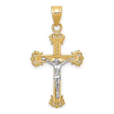 14K Two-Tone Gold Diamond-Cut Crucifix Pendant