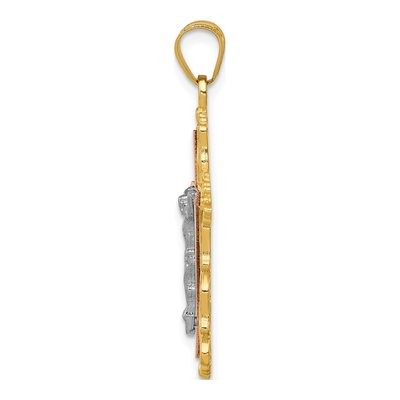 14K Tri-Color Gold Diamond-Cut Filigree Crucifix Pendant – view 3