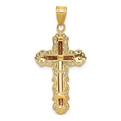 14K Tri-Color Gold Diamond-Cut Filigree Crucifix Pendant – view 5