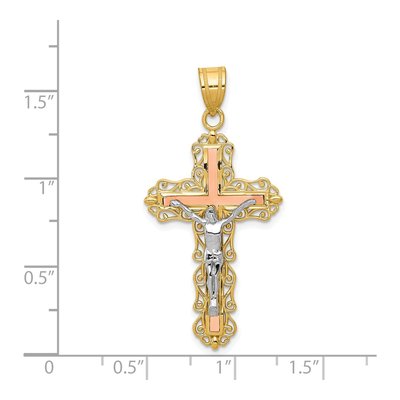 14K Tri-Color Gold Filigree Crucifix Pendant – view 4