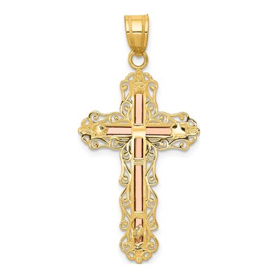 14K Tri-Color Gold Filigree Crucifix Pendant – view 5