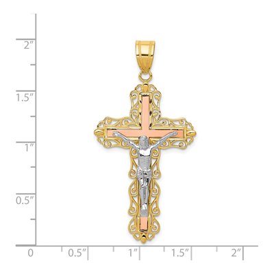 14K Tri-Color Gold Filigree Crucifix Pendant – view 4