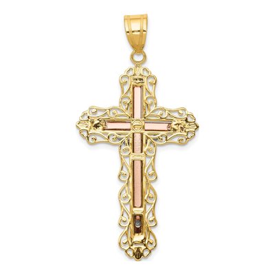 14K Tri-Color Gold Filigree Crucifix Pendant – view 5