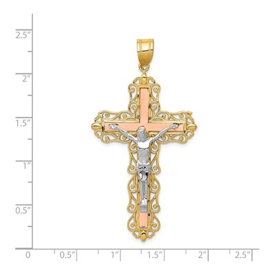 14K Tri-Color Gold Filigree Crucifix Pendant – view 4