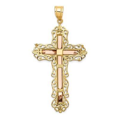 14K Tri-Color Gold Filigree Crucifix Pendant – view 5