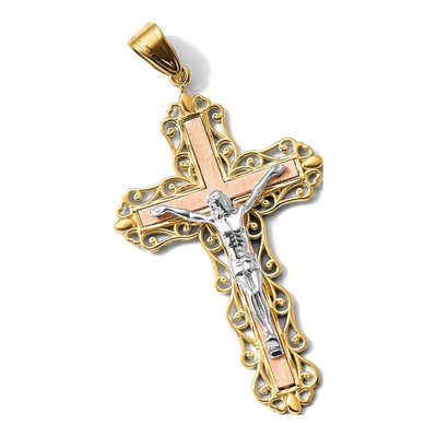14K Tri-Color Gold Filigree Crucifix Pendant – view 6