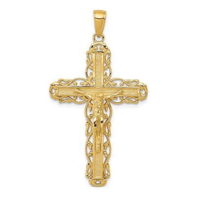 14K Yellow Gold Filigree Crucifix Pendant