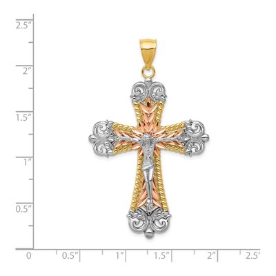 14K Tri-Color Gold Diamond-Cut Large Crucifix Pendant – view 4