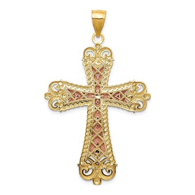 14K Tri-Color Gold Diamond-Cut Large Crucifix Pendant – view 5