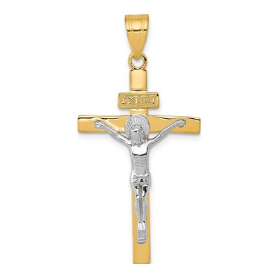 14K Two-Tone Gold INRI Crucifix Pendant