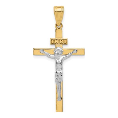 14K Two-Tone Gold INRI Crucifix Pendant