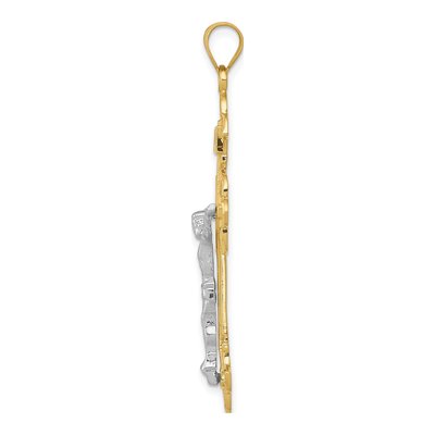 14K Two-Tone Gold INRI Fleur de Lis Crucifix Pendant – view 3