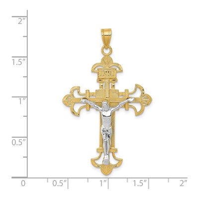 14K Two-Tone Gold INRI Fleur de Lis Crucifix Pendant – view 4