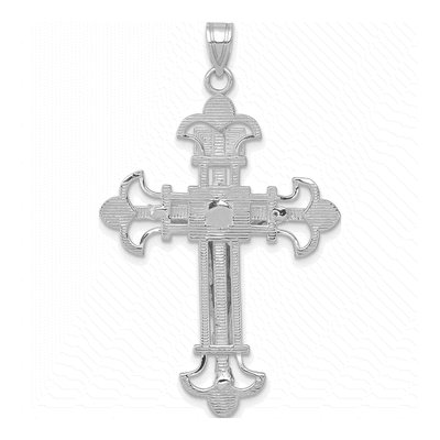 14K White Gold INRI Fleur de Lis Crucifix Pendant – view 4