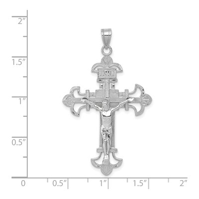 14K White Gold INRI Fleur de Lis Crucifix Pendant – view 5