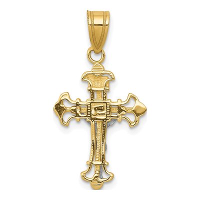 14K Two-Tone Gold INRI Fleur de Lis Crucifix Charm – view 5