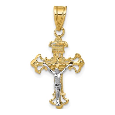 14K Two-Tone Gold INRI Fleur de Lis Crucifix Charm