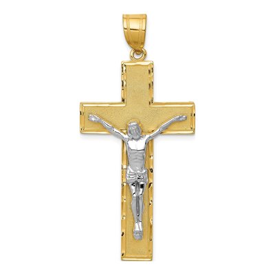14K Two-Tone Gold Diamond-Cut Crucifix Pendant