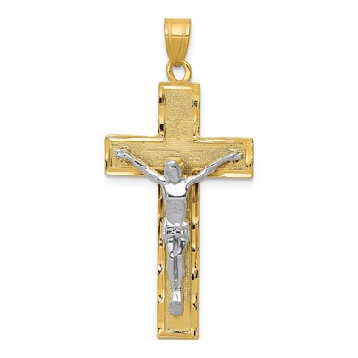 14K Two-Tone Gold Diamond-Cut Crucifix Pendant
