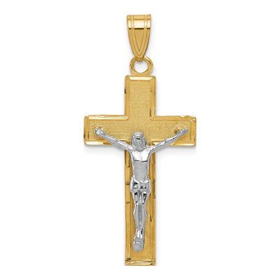 14K Two-Tone Gold Diamond-Cut Crucifix Pendant