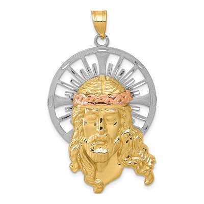 14K Tri-Color Gold Diamond-Cut Christ Pendant